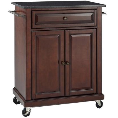 Pemberly Row Traditional Wood Kitchen Cart with Granite Top in Mahogany/Black