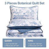 WONGS BEDDING Blue Quilt Set Queen Size, 3 Pieces Botanical Bedspreads Set Lightweight Microfiber Blue Toile Plants Pattern Coverlet Home Decor for All Seasons(96"×90") WONGS BEDDING