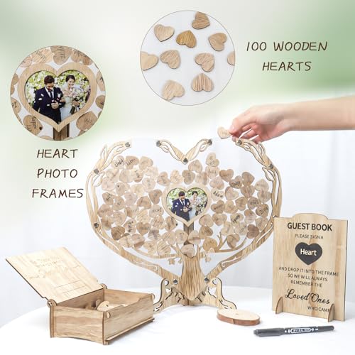 Heart Wedding Guest Book Alternative, Rustic Wooden Wedding Guest Book with Heart Picture Frame, Wedding Heart Guest Book Drop Box, Personalized - WoodArtSupply