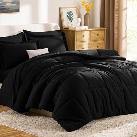 CozyLux Full Size Comforter Sets Black - 7 Pieces Bed in a Bag Full, Oeko-Tex Certified Bed Set, All Season Soft Bedding Set with Down Alternative Comforter, Sheets, Pillowcases & Pillow Shams CozyLux