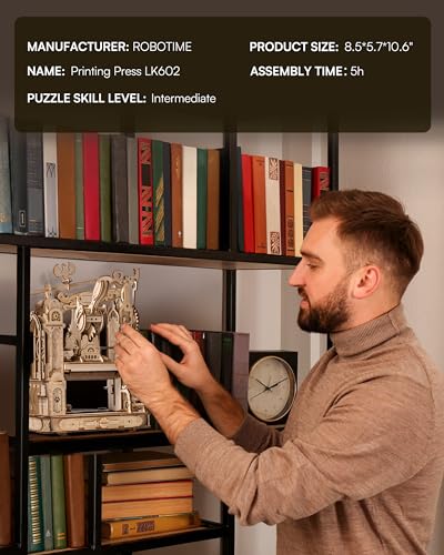 ROBOTIME Printing Press Wooden Puzzle, 3D Puzzles for Adults and Teens, Mechanical Wooden Model to Build, Unique Toy House Warming Birthday for ROBOTIME