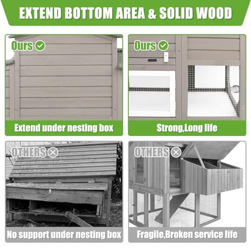 Chicken Coop with Wheels, Backyard Wooden Hen House Outdoor for 1-3 Chickens, 2 Story Poultry Cage Chicken Coop and Run, Nesting Box, Pull Out Trays, for Small Animals Rabbit Duck (Grey) - WoodArtSupply