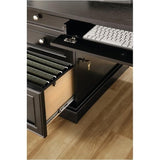 BOWERY HILL L-Shape Home Office Executive Desk with Large Drawers, Letter Size Hanging File Drawer and CPU Tower in Wind Oak Finish BOWERY HILL