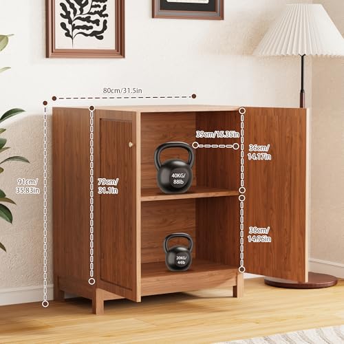 COSIEST 31.5" Fluted Sideboard Buffet Cabinet with Storage, Mid Century Modern Accent Cabinet with Adjustable Shelves, Solid Wood Legs, Multifunctional Console Table for Living Room, Kitchen, Entryway COSIEST