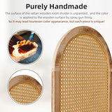 Asnefeli 4 Panel Room Divider, Double Hinged Foldable Wooden Room Divider, Individual Privacy Screen Made of Hand-Woven Rattan, Portable Wall Divider for Home Office Bedroom Bathroom (Natural) Asnefeli