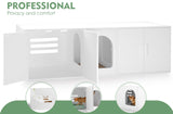 Amunrbrek Litter Box Enclosure for 2 Cats, Cat Litter Box Enclosure Furniture with Double Room, Wooden Litter Box Furniture with Cat Door, White amunrbrek