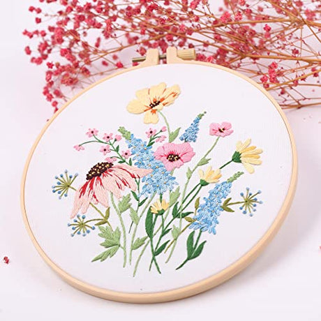 4Pcs Embroidery kits for beginners, Including Printed Embroidery Cloth with flower Patterns, 2 Plastic Embroidery Rings, 1 Pair of Scissors, Colored Threads, Needles and an Embroidery Instructions REEWISLY