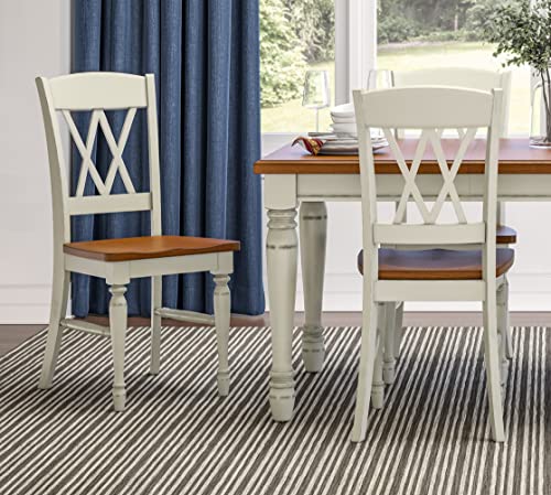 Home Styles Monarch Double X-back White and Oak Dining Chairs, with Solid Hardwood Construction, Turned Legs, and Distressed Oak Finish, Set of Two - WoodArtSupply