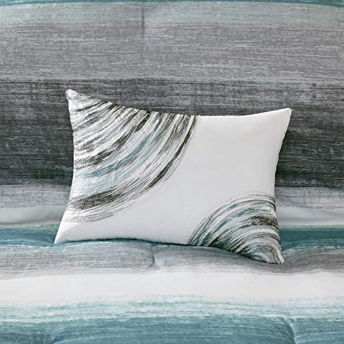 Madison Park Essentials Twin Comforter Set, Bed in a Bag Twin, Watercolor Print Coastal Comforter & Chambray Cotton Sheet Set, All Season Bedding Set, Saben, Aqua Twin (68 in x 86 in) 7 Piece Madison Park