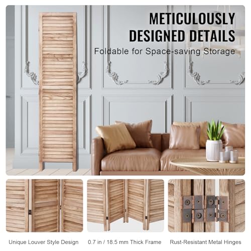 VEVOR Wood Room Divider, 4 Panel Wood Folding Privacy Screen, 66.9 Inches Tall Indoor Louvered Wooden Partition, Portable Decoration Screen, for Room Separation, Home, Office, Restaurant & Bedroom VEVOR