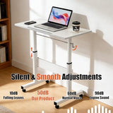 Hand Crank Small Standing Desk, Adjustable Height 27.76-40", Tiltable Tabletop with Wheels, Portable Laptop Computer Table, Rolling Podium Mobile Stand Up Desk for Walking Pad Treadmill, Home Office huacz
