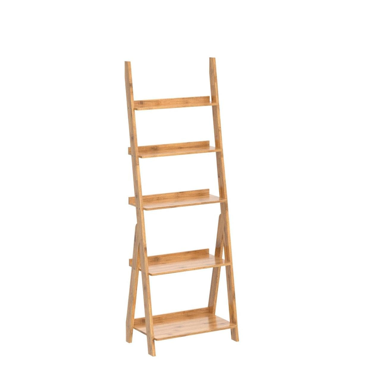 Maydear Bamboo Ladder Shelf Bookcase, 5-Tier Leaning Bookshelf Free Standing Organizer Storage Shelves for Living Room, Bedroom, Kitchen, Home Office, Balcony, Natural Wood Maydear