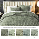 Grassix Velvet Quilt Set King Size, 3 Pieces Lightweight Velvet Comforter with Pillow Shams, Geometric Quilted Bedspread Coverlet Bedding Set for All Seasons, Sage Green, 108"x96" Grassix