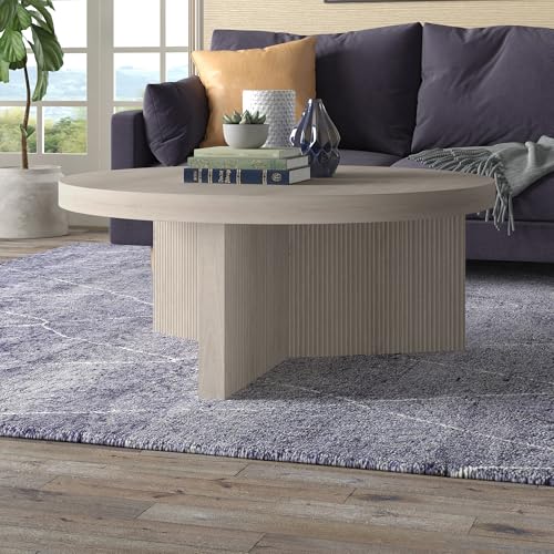 Henn&Hart 36" Wide Round Coffee Table in Beech White, for Home, Living Room, Bedroom, Entertainment Room, Office Henn&Hart