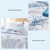 weigelia Coastal Quilts Bedding Set King Size - Blue Summer Nautical Bedding Quilt with Pillow Cases, Beach Reversible Quilt Set Bedspreads Coverlet Soft Lightweight Comforter weigelia