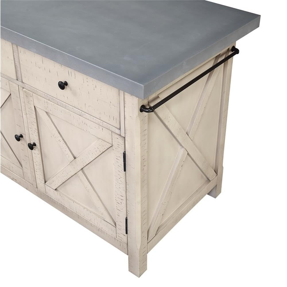 OSP Home Furnishings Nashville Kitchen Island with 2 Matching Stools, Cement Grey Top OSP Home Furnishings