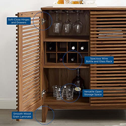 Modway Render Mid-Century Modern Wine Rack Storage, Bar Cabinet, Walnut Modway