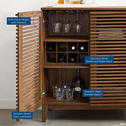 Modway Render Mid-Century Modern Wine Rack Storage, Bar Cabinet, Walnut - WoodArtSupply