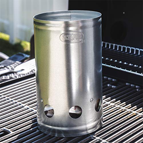 KINGSFORD Heavy Duty Deluxe Charcoal Chimney Starter | BBQ Chimney Starter for Charcoal Grill and Barbecues, Compact Easy to Use Chimney Starters and BBQ Grill Tools, Silver