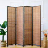 Furnnylane 4 Panel Bamboo Room Divider and Folding Panel Screen,Bamboo Panel Divider for Room Separation,Brown,67" H x 61.4" W Furnnylane