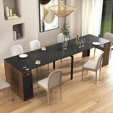 24"-118" Extendable Dining Table with Storage for 2-12 People, Modern Space-Saving Extra Long Wood Folding Table with USB & AC Outlets, Multifunctional Conference Meeting Desk, Black & Walnut DMAITH