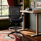 BOLISS 400lbs Mid Back Mesh Ergonomic Drafting Chair for Standing Desk Office Wide Chair Built-in Lumbar Support Big Adjustable Foot Ring Height Adjustable Armrest (Black) BOLISS