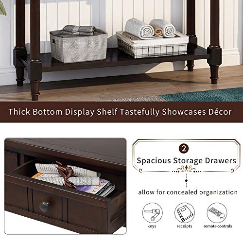 Bellemave Console Table with Drawers, Retro Entryway Table with 2 Drawers and Open Storage Shelf, Narrow Long Sofa Table, Behind Couch Table for Living Room, Foyer and Hallway,Espresso Bellemave