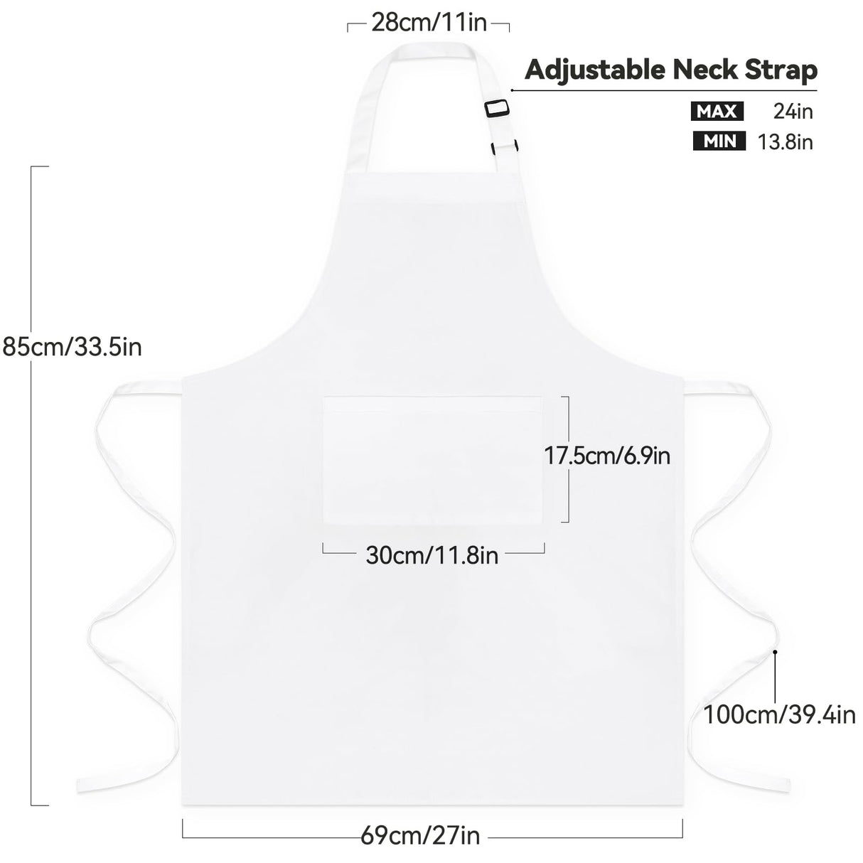 NLUS Extra Large Aprons for Men, Adjustable White Chef Apron for Men Kitchen Cooking Aprons for Women with 2 Pockets, Water & Oil Resistant - 1 PACK NLUS