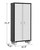 GarveeHome Metal Storage Cabinet 71 in Metal Wardrobe Cabinet on Wheels with Locking Doors Tall Garage with Hanging Rod, Broom Closet, Freestanding Bathroom Storage Cabinet, Cleaning Tool GarveeHome