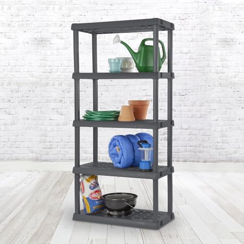 Sterilite 5 Shelf Gray Shelves Legs 1 Pack 01553V01 Unit, Flat, 1-Pack Sterilite