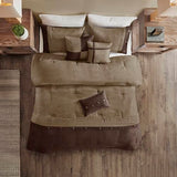 Madison Park Boone Cozy Comforter Set, Faux Suede, Deluxe Hotel Styling All Season Down Alternative Bedding Matching Shams, Decorative Pillow, Queen (90 in x 90 in), Rustic Brown 7 Piece Madison Park
