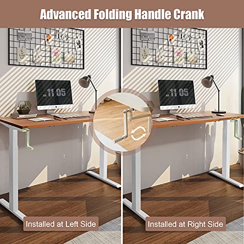 Sit to Stand Workstation Frame, Manual Height Adjustable Standing Desk Frame w/ Foldable Hand Crank, Cable Tray & Hanging Hook, Adjustable Footpads, Ergonomic Desk Frame for Home Office, Black (WHITE) MEDIMALL