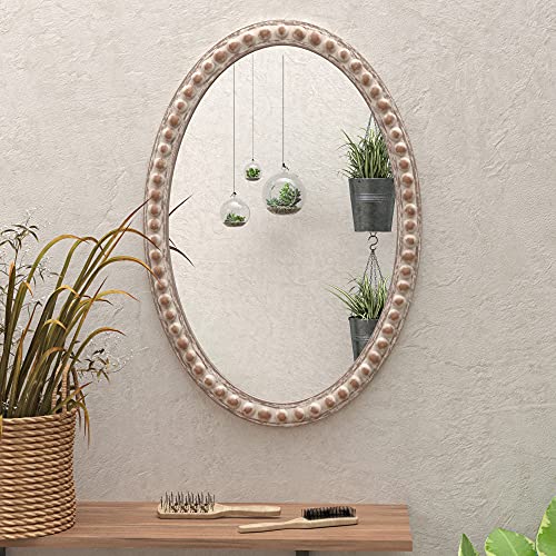 COZAYH Distressed Wood Frame Accent Mirror, Rustic Farmhouse Style Decorative Wall Mirror (Oval) - WoodArtSupply