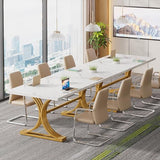 Tribesigns 10.5FT Faux Marble Conference Table, Modern Meeting Table with Gold Legs for 8-10 People, Rectangle Seminar Boardroom Table for Office Conference Room (4, White + Gold) Tribesigns