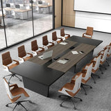 Nuipesn 138 Inch Rectangular Conference Table, 12FT Boardroom Table for 12-14, Built-in Power Outlets & USB Charging Ports, Cable Management, Splicing Design, 2 Inch Thick Top, Oak/Grey Nuipesn