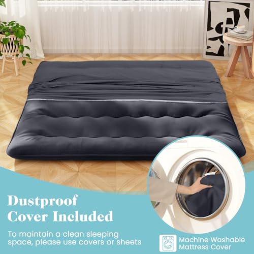 Giantex Japanese Floor Mattress, 4 Inch Futon Mattress with Washable Cover & Storage Bag, Foldable Roll up Mattress Tatami Mat, Portable Sleeping Pad for Camping, Dormitory, Black, King Giantex