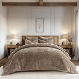 EVERGRACE Velvet Quilt Set King Size, Luxurious Soft Striped Channel Bedding Set, Lightweight Velvet Comforter for All Season, Oversized Bedspread Coverlet with 2 Matching Shams, Mocha Brown EVERGRACEHOME