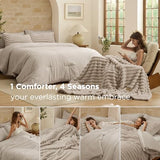 Bedsure Gentlesoft 2-in-1 Queen Comforter Set and Detachable Fluffy Blanket, Beige Bedding Set for All Season Use, SnapTech Design for Space Saving (Includes 2 Pillow Shams, 2 Pillowcases) Bedsure