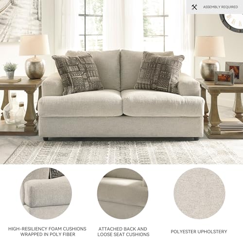 Signature Design by Ashley Soletren Contemporary Chenille Loveseat with 2 Accent Pillows, Off-White Signature Design by Ashley