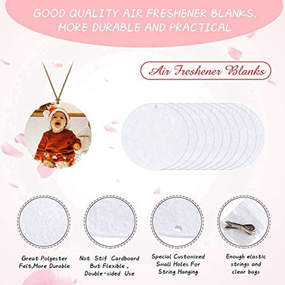 Ruitutedianzi 200 Pieces Sublimation Air Freshener Blanks DIY Air Freshener Scented Blank Car Pressed Felt for DIY Heat Press-Round