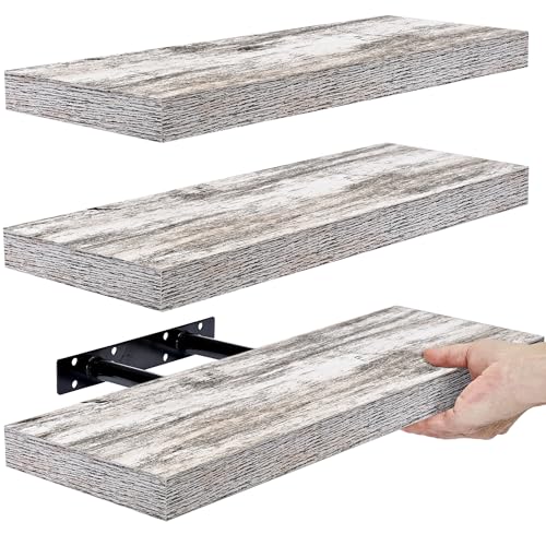 Sorbus Floating Shelves - 3 Pack 16 Inch Rustic Wall Shelves for Bedroom, Kitchen, Living Room, Bathroom Shelves, Home Decor, Office - Floating Shelf for Trophy, Books, Frames, Toilet Paper Sorbus
