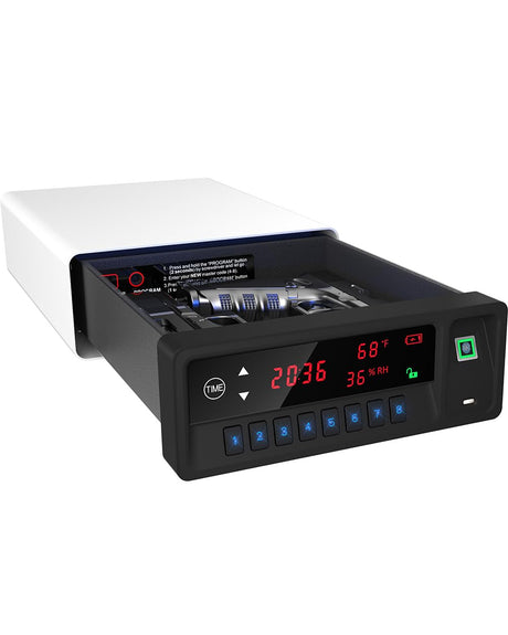 QINGENO Smart Gun Safe with Security Cable - Biometric Pistol Safe for 2 Handgun 3 Ways Quick Access with Fingerprint/Keypad/Key, for Nightstand Bedside Home with LCD and Voice Guide (White) QINGENO