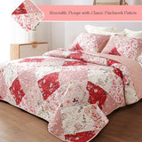 Whale Flotilla Patchwork Quilt Twin Size, Extra Soft Boho Floral Bedspreads for Bed Reversible Lightweight Twin Quilt Bedding Set Printed Coverlets with 1 Pillow Sham for All Seasons, Red Whale Flotilla