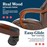 La-Z-Boy Delano Big & Tall Executive Office Chair, Ergonomic Mid-Back Body Pillow Lumbar Support, ComfortCore Memory Foam Cushion, Mahogany Wood Arms & Swivel Base, Bonded Leather, Chestnut Brown La-Z-Boy