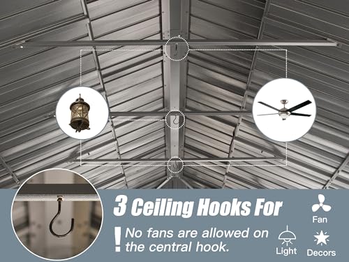 Domi 14x22FT Hardtop Gazebo, Permanent Outdoor Gazebo with Galvanized Steel Double Roof and Aluminum Frame, Curtain and Netting, Large Pavilion Gazebo for Patio Deck Garden, Grey domi outdoor living