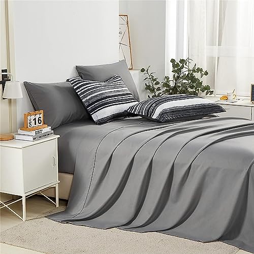 KAKIJUMN 5 Piece Bed in a Bag Stripe Comforter Set Twin Size, White Grey Black Patchwork Striped Comforter and Sheet Set, All Season Soft Microfiber Complete Bedding Sets(Grey,Twin) KAKIJUMN