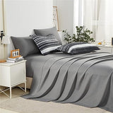 KAKIJUMN 5 Piece Bed in a Bag Stripe Comforter Set Twin Size, White Grey Black Patchwork Striped Comforter and Sheet Set, All Season Soft Microfiber Complete Bedding Sets(Grey,Twin) KAKIJUMN