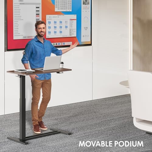 FLEXISPOT Medical Adjustable Overbed Bedside Table with Wheels Pneumatic Mobile Standing Desk Laptop Desk Rolling Computer Cart Movable Table Hospital Home Use(31.5" W x 17.7" D, Mahogany Large) FLEXISPOT