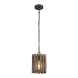 Farmhouse Rustic Pendant Light, 1-Light Round Cage Pendant Lighting Fixture with Adjustable Chain for Kitchen Island Hallway Dining Room Bar, Solid Wood wochos