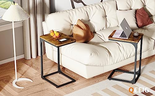 QEEIG C Table Side Table Set of 2 Living Room Sets C Shaped Couch Tray End Tables Farmhouse, Rustic Brown (017-30BN) - WoodArtSupply